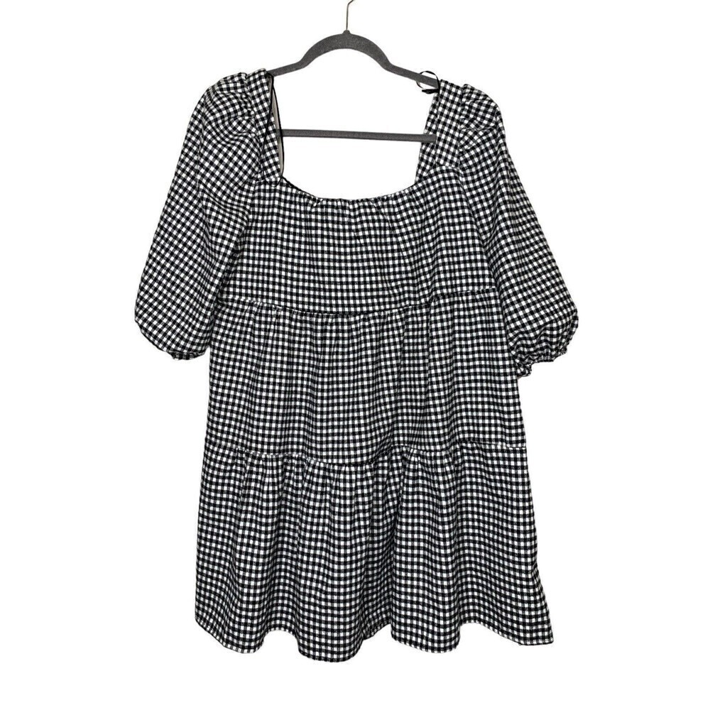 Harper Heritage Babydoll Blouse Womens Checkered Pullover Black White Size M - Picture 2 of 6